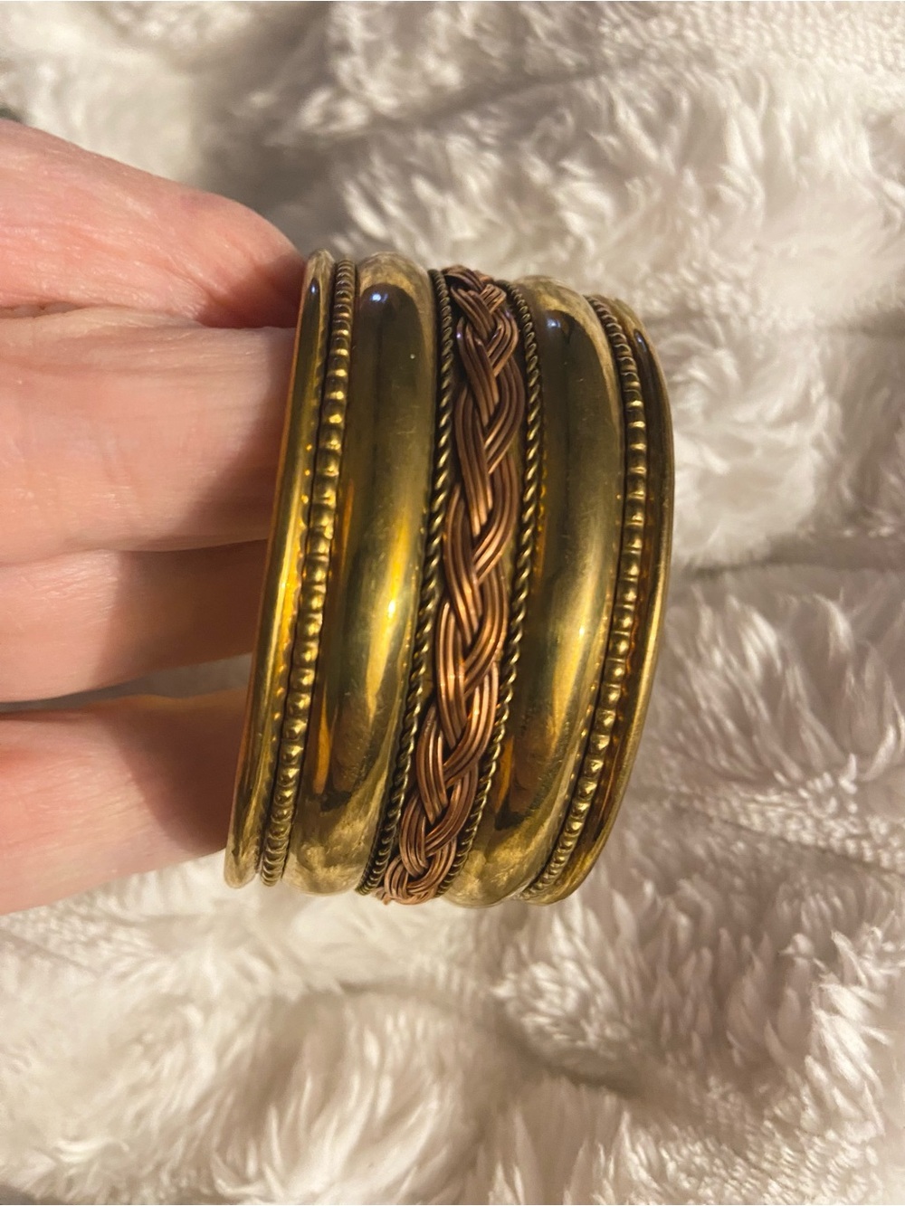 Boho Southwestern Mixed Metal Wide Cuff Bracelet Artisan Copper Braid